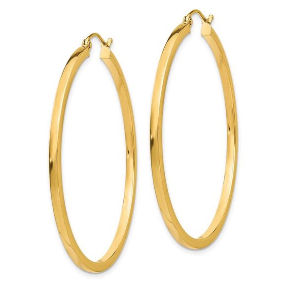 2mm, 14k Yellow Gold Square Tube Round Hoop Earrings, 45mm (1 3/4 In) - Picture 2 of 5